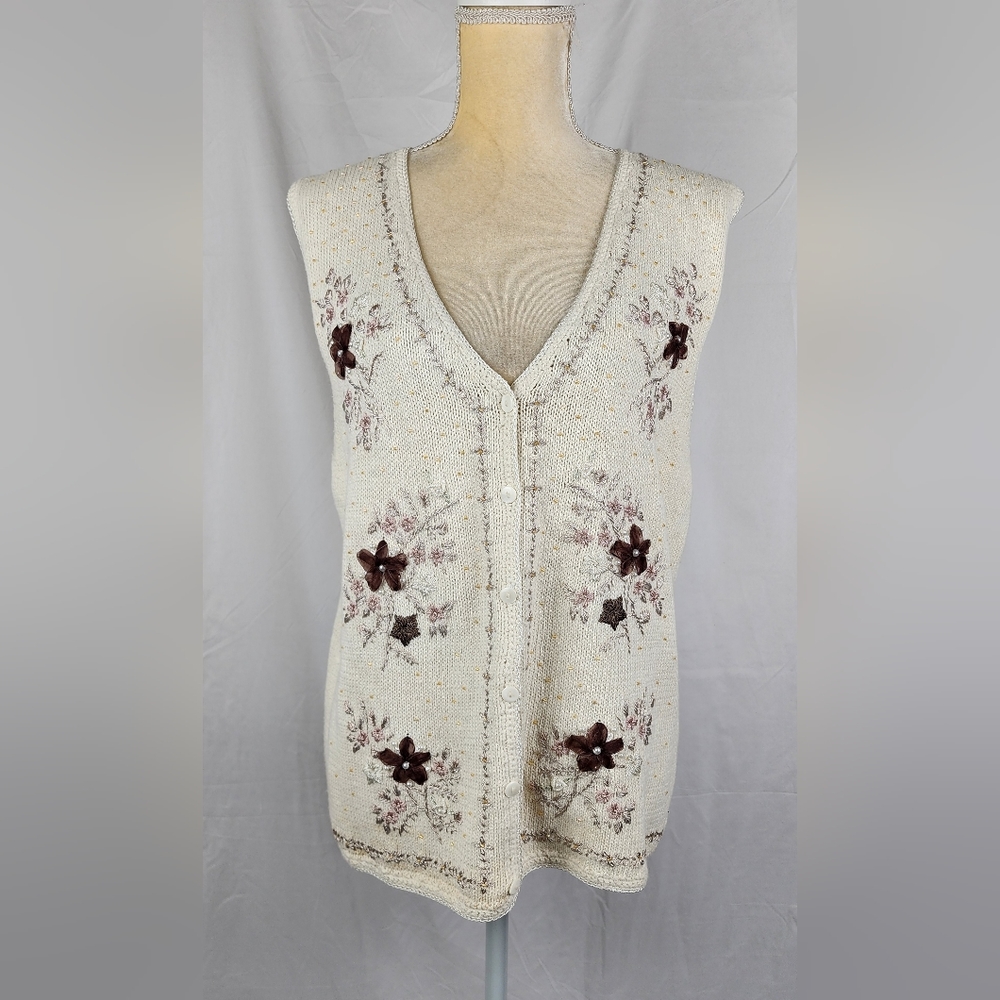 Vintage Worthington Women's Embroidered Embellished Knit Women's Vest sz L